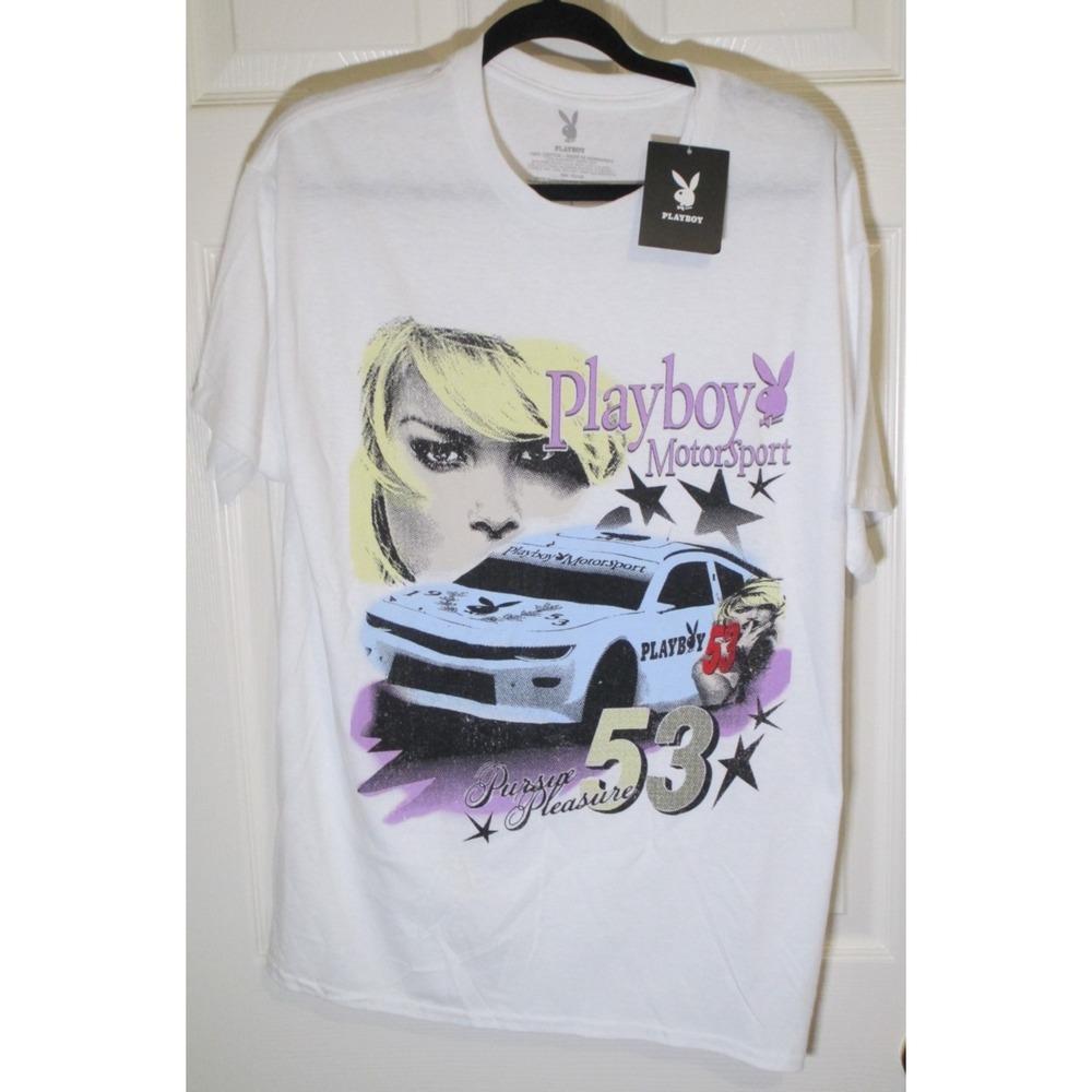 NEW Playboy Motorsports Men's White Graphic Tee L NWT